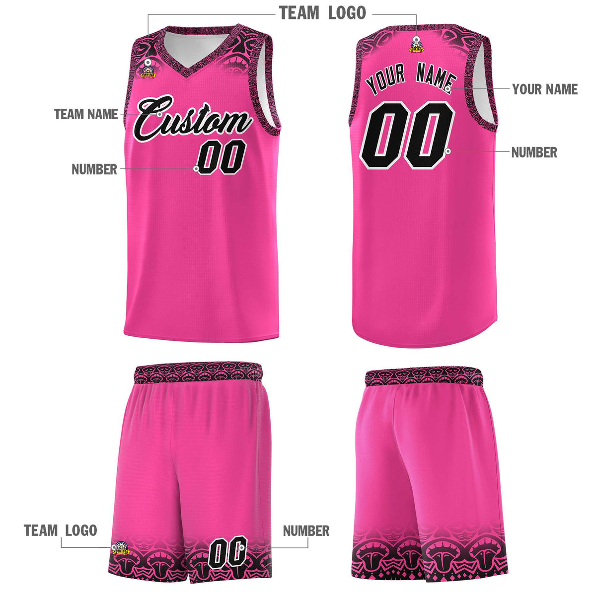 Custom Pink Black Personalized Indians Print Kits Sports Uniform Basketball Jersey|KXKSHOP