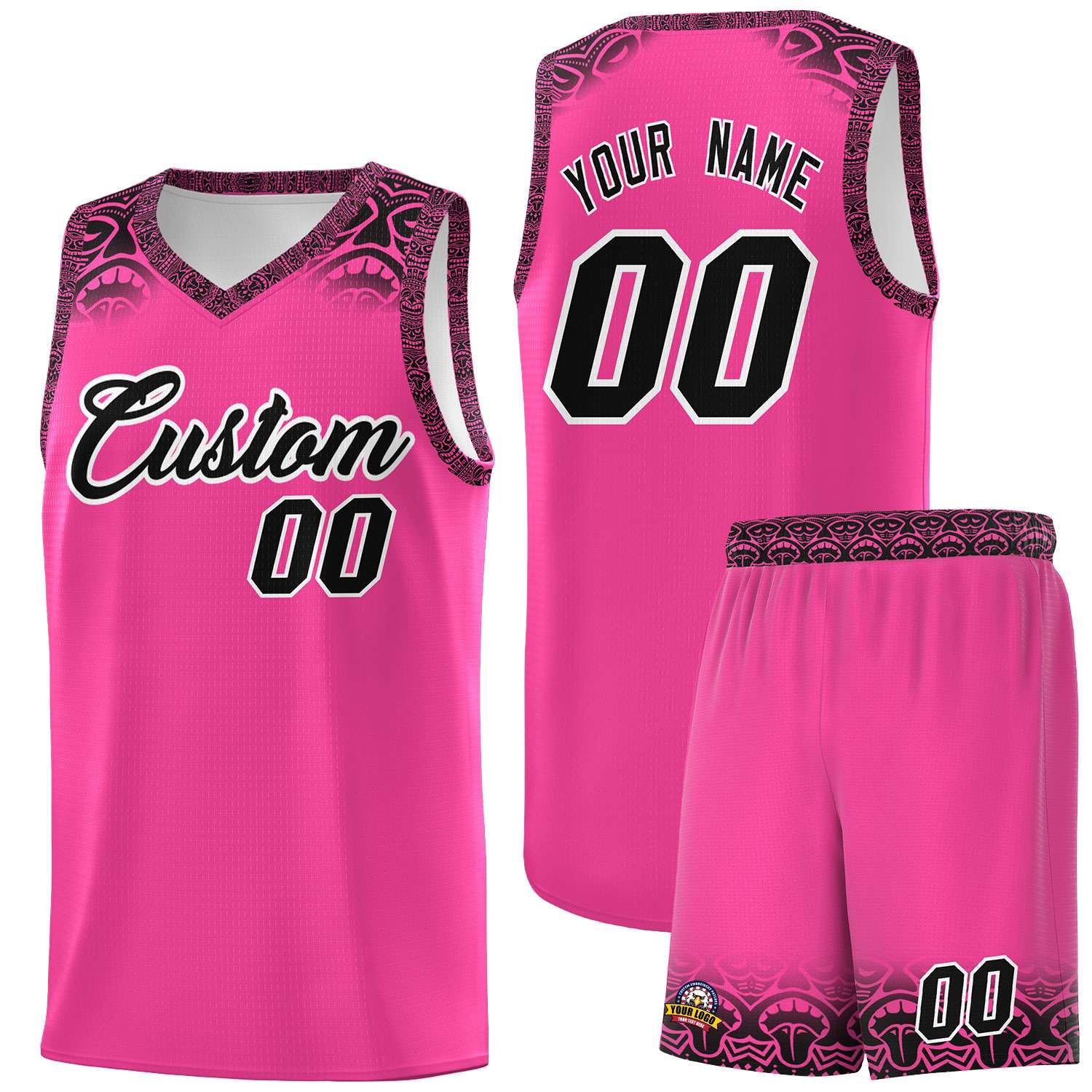 Custom Pink Black Personalized Indians Print Kits Sports Uniform Basketball Jersey|KXKSHOP