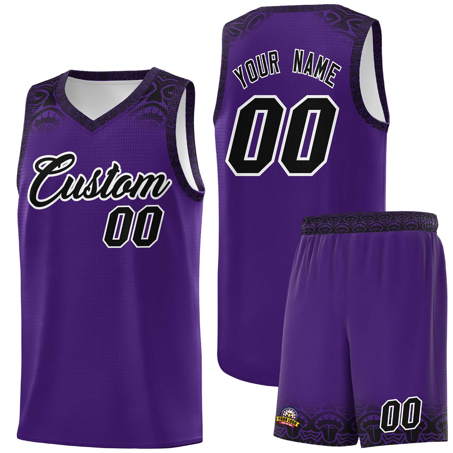 Custom Purple Black Personalized Indians Print Kits Sports Uniform Basketball Jersey|KXKSHOP