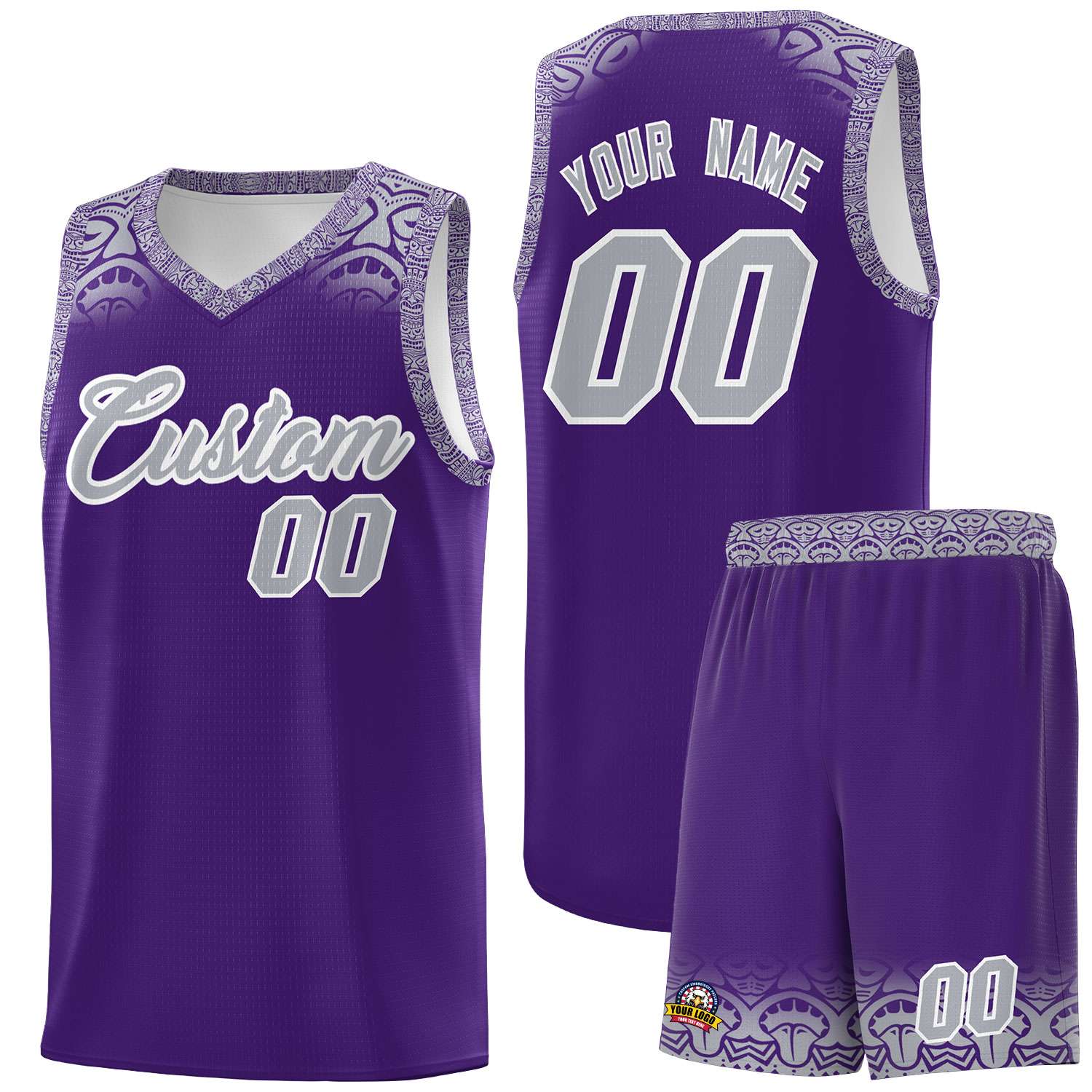 Custom Purple Gray Personalized Indians Print Kits Sports Uniform Basketball Jersey|KXKSHOP