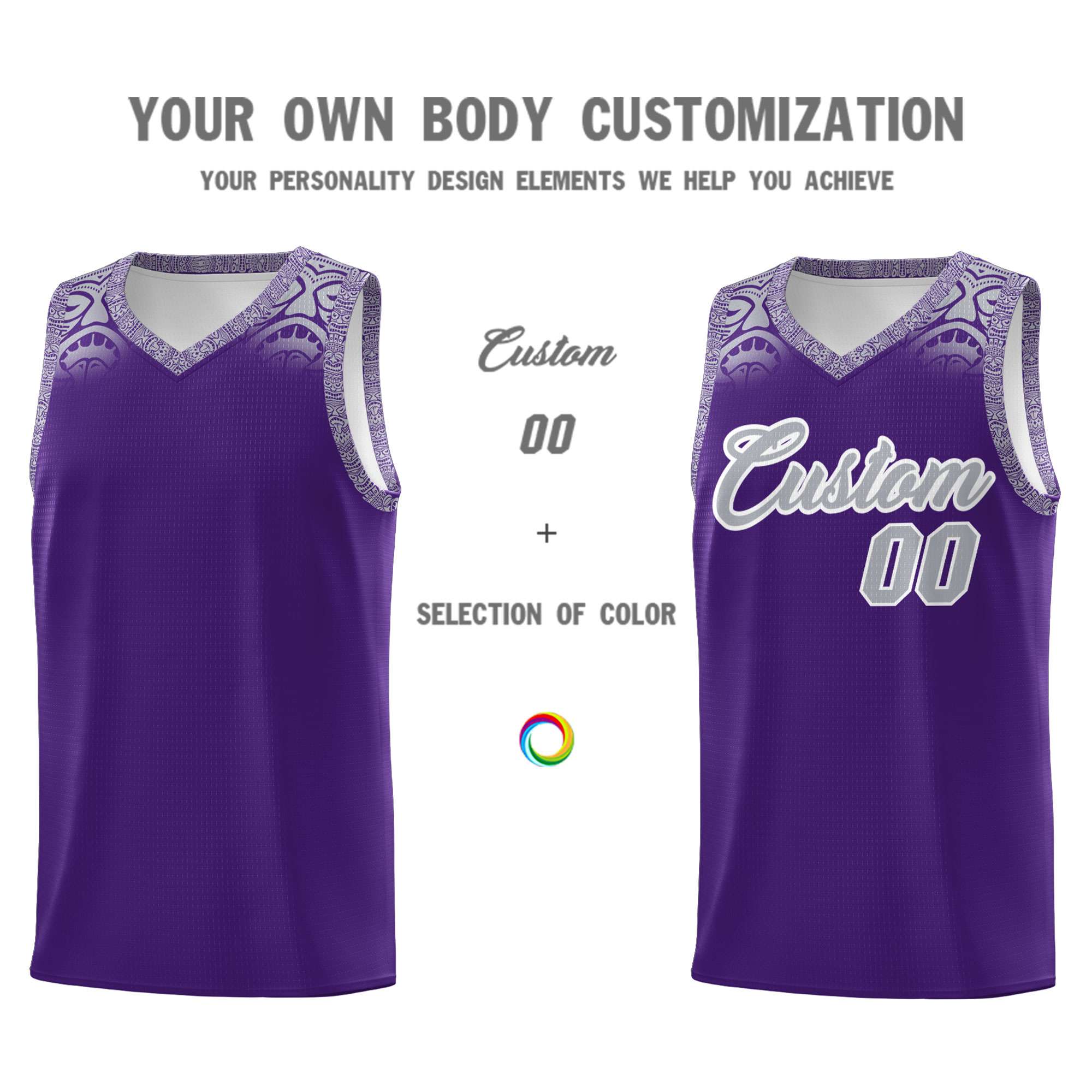 Custom Purple Gray Personalized Indians Print Kits Sports Uniform Basketball Jersey|KXKSHOP