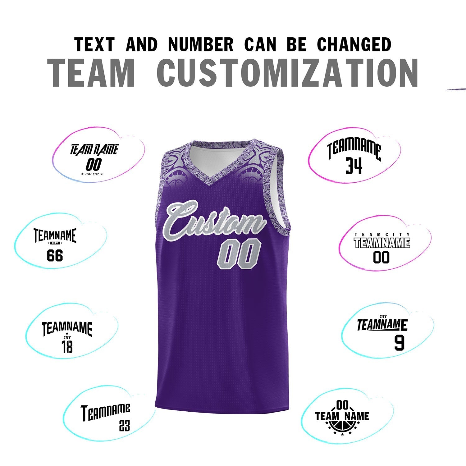 Custom Purple Gray Personalized Indians Print Kits Sports Uniform Basketball Jersey|KXKSHOP