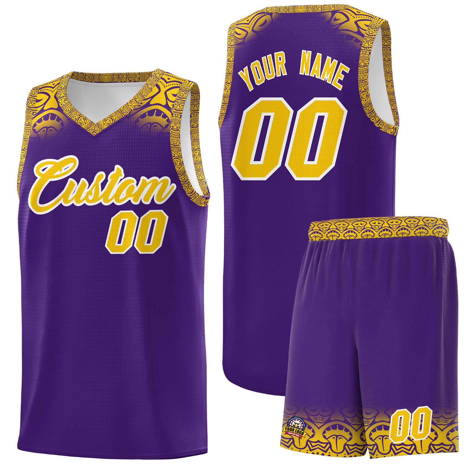 Custom Purple Gold Personalized Indians Print Kits Sports Uniform Basketball Jersey|KXKSHOP