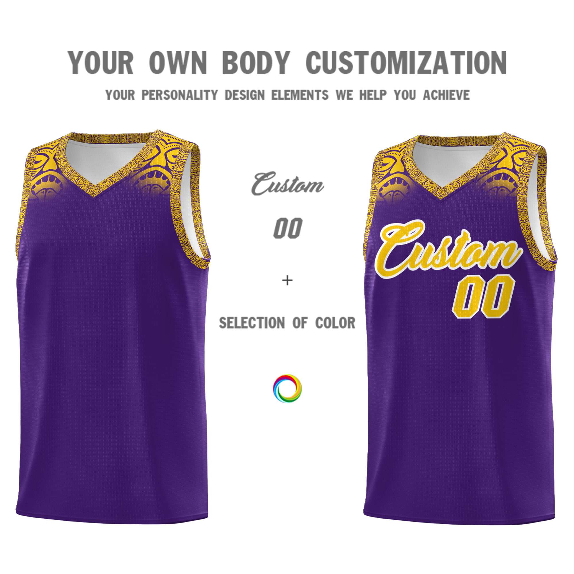 Custom Purple Gold Personalized Indians Print Kits Sports Uniform Basketball Jersey|KXKSHOP