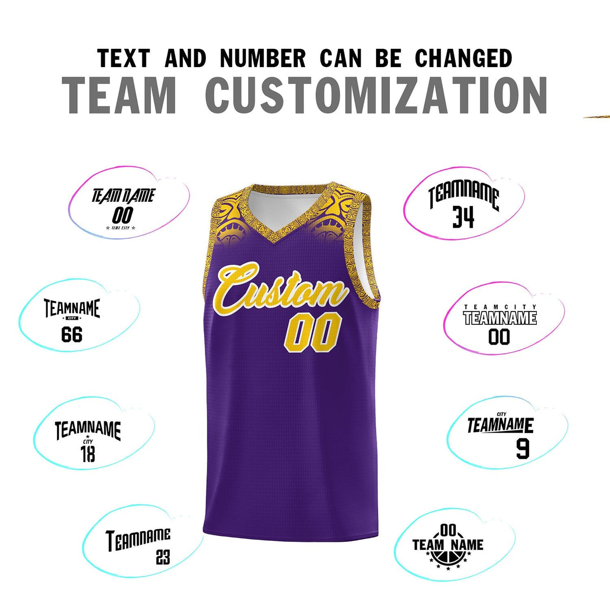 Custom Purple Gold Personalized Indians Print Kits Sports Uniform Basketball Jersey|KXKSHOP