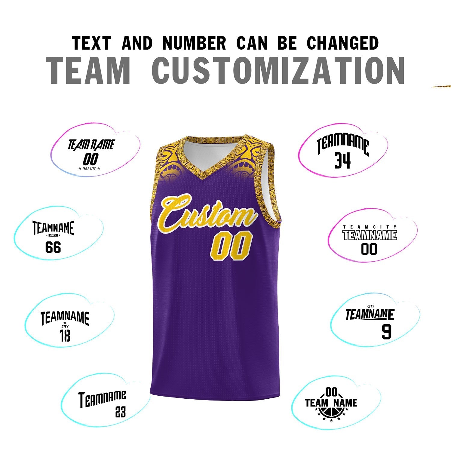 Custom Purple Gold Personalized Indians Print Kits Sports Uniform Basketball Jersey|KXKSHOP
