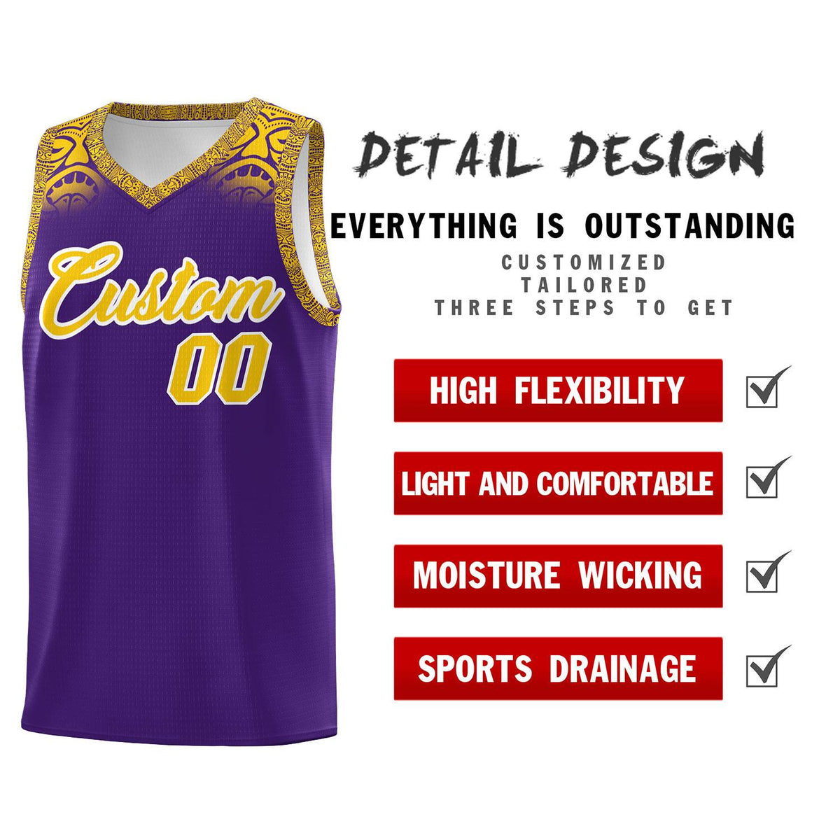 Custom Purple Gold Personalized Indians Print Kits Sports Uniform Basketball Jersey|KXKSHOP