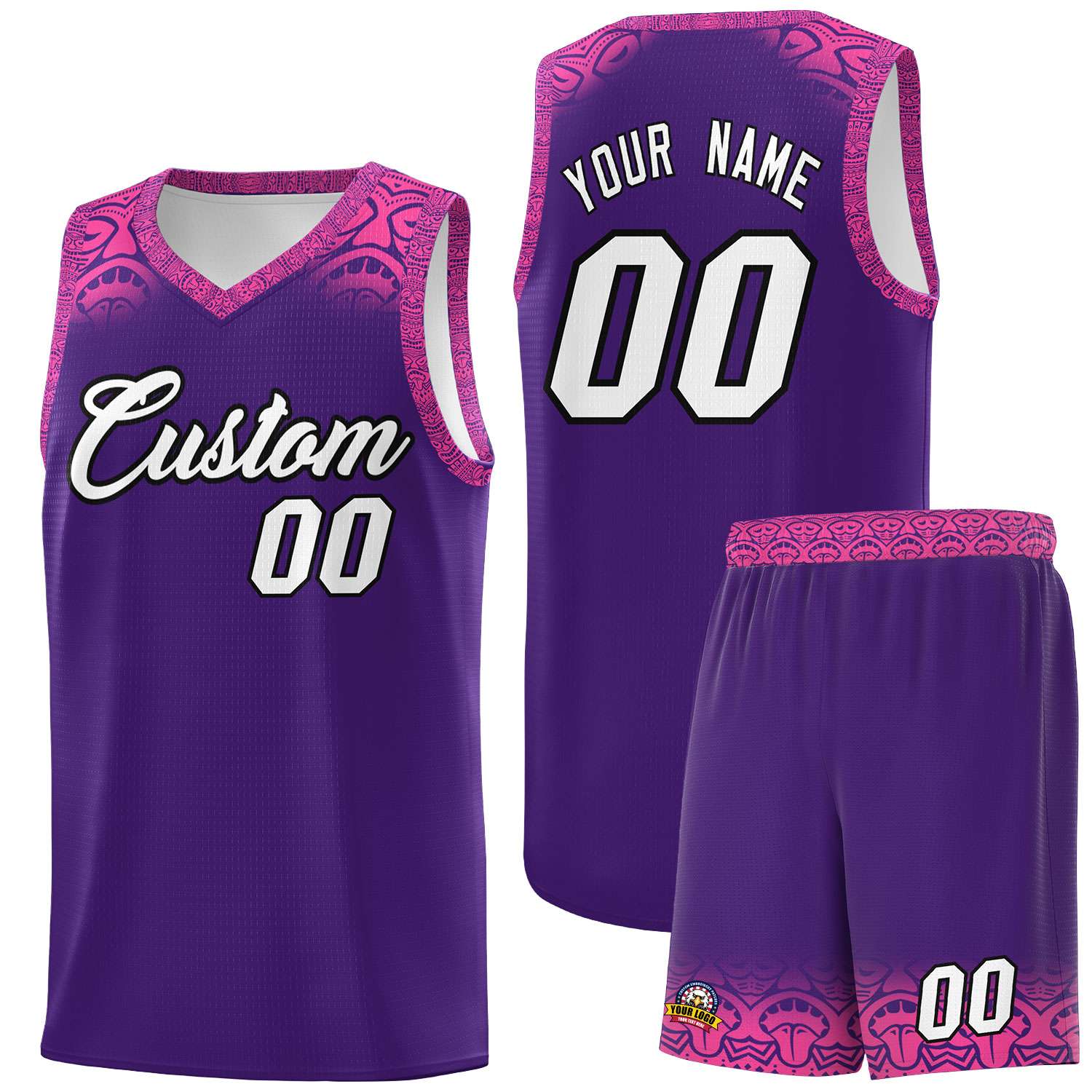 Custom Purple Pink Personalized Indians Print Kits Sports Uniform Basketball Jersey|KXKSHOP