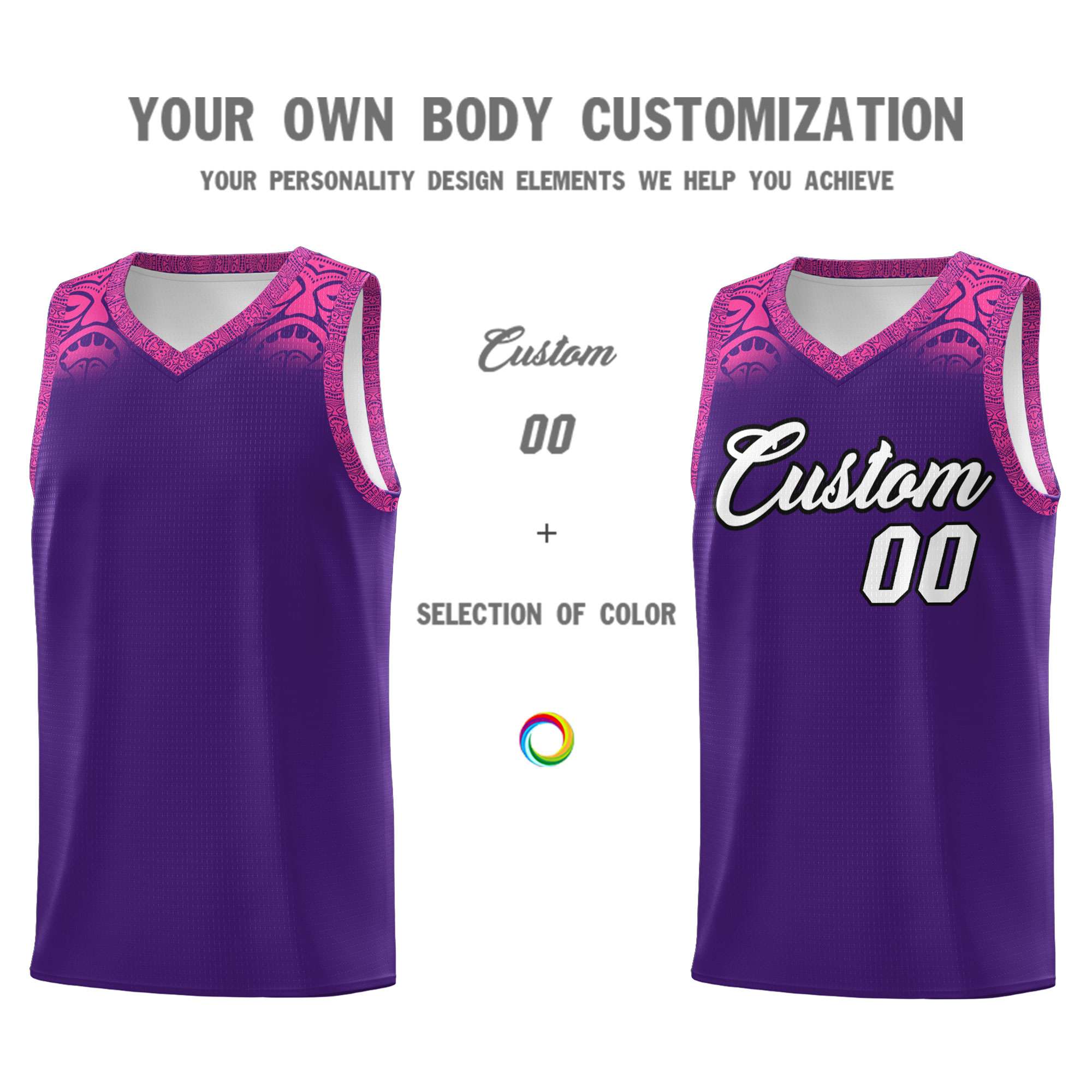 Custom Purple Pink Personalized Indians Print Kits Sports Uniform Basketball Jersey|KXKSHOP