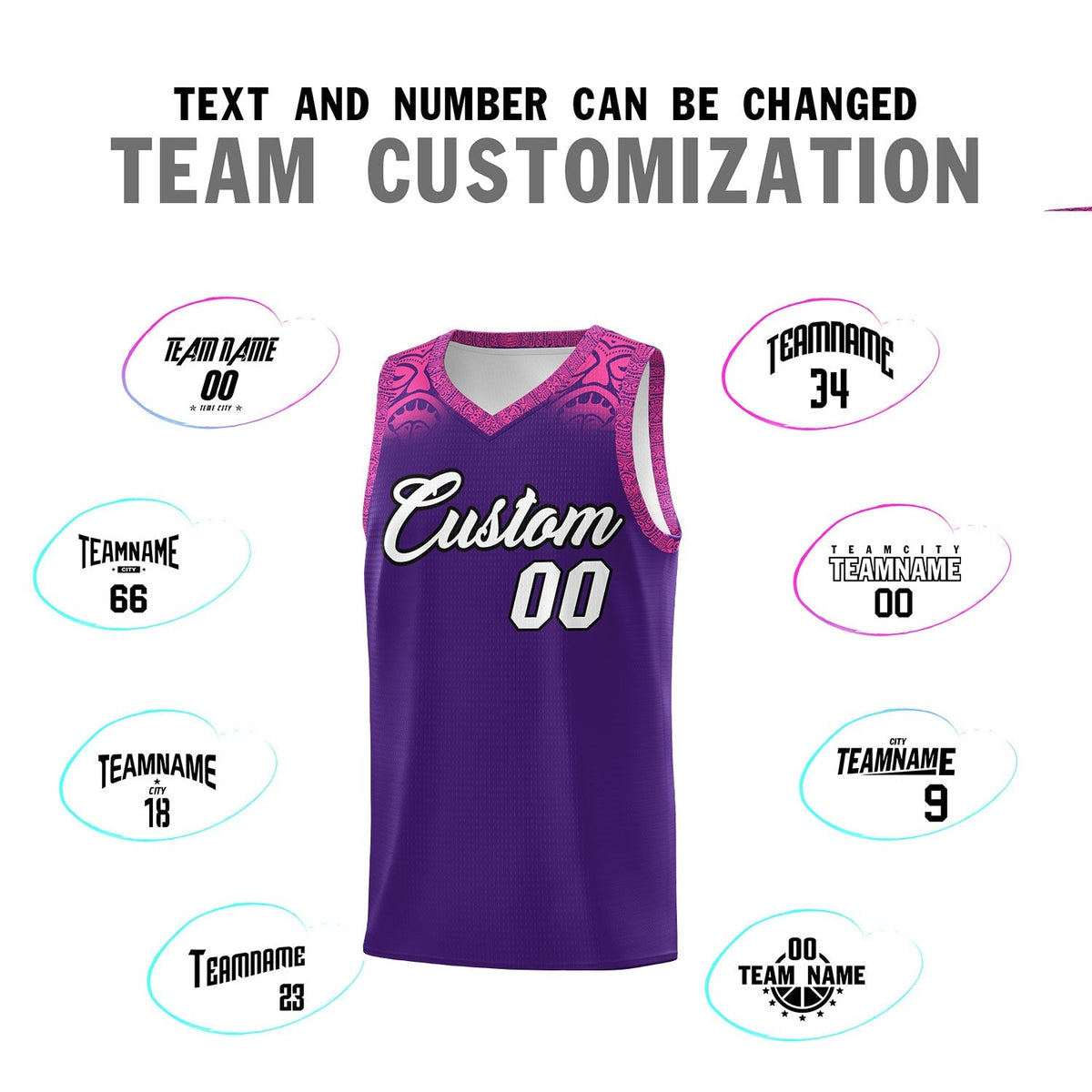 Custom Purple Pink Personalized Indians Print Kits Sports Uniform Basketball Jersey|KXKSHOP