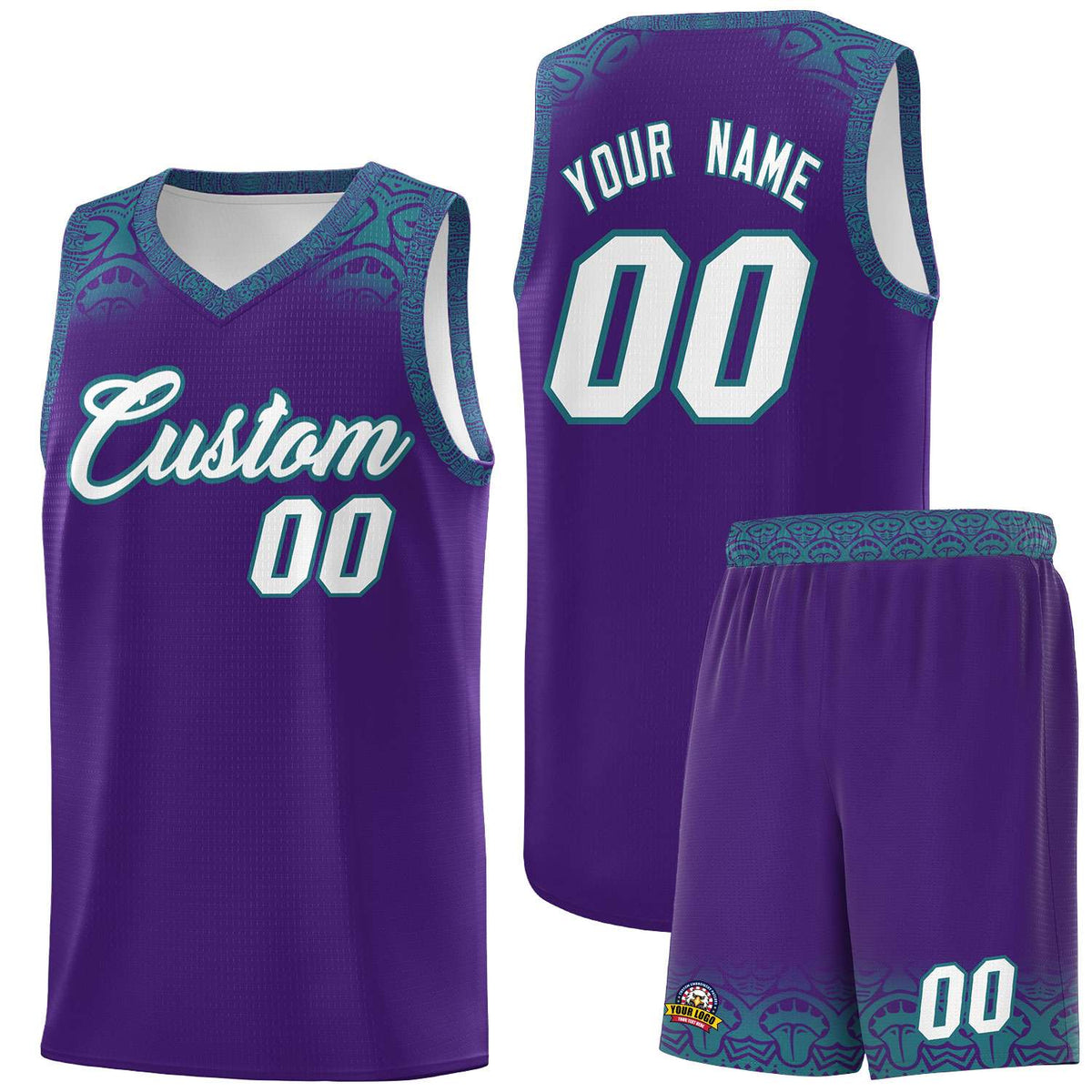 Custom Purple Aqua Personalized Indians Print Kits Sports Uniform Basketball Jersey|KXKSHOP