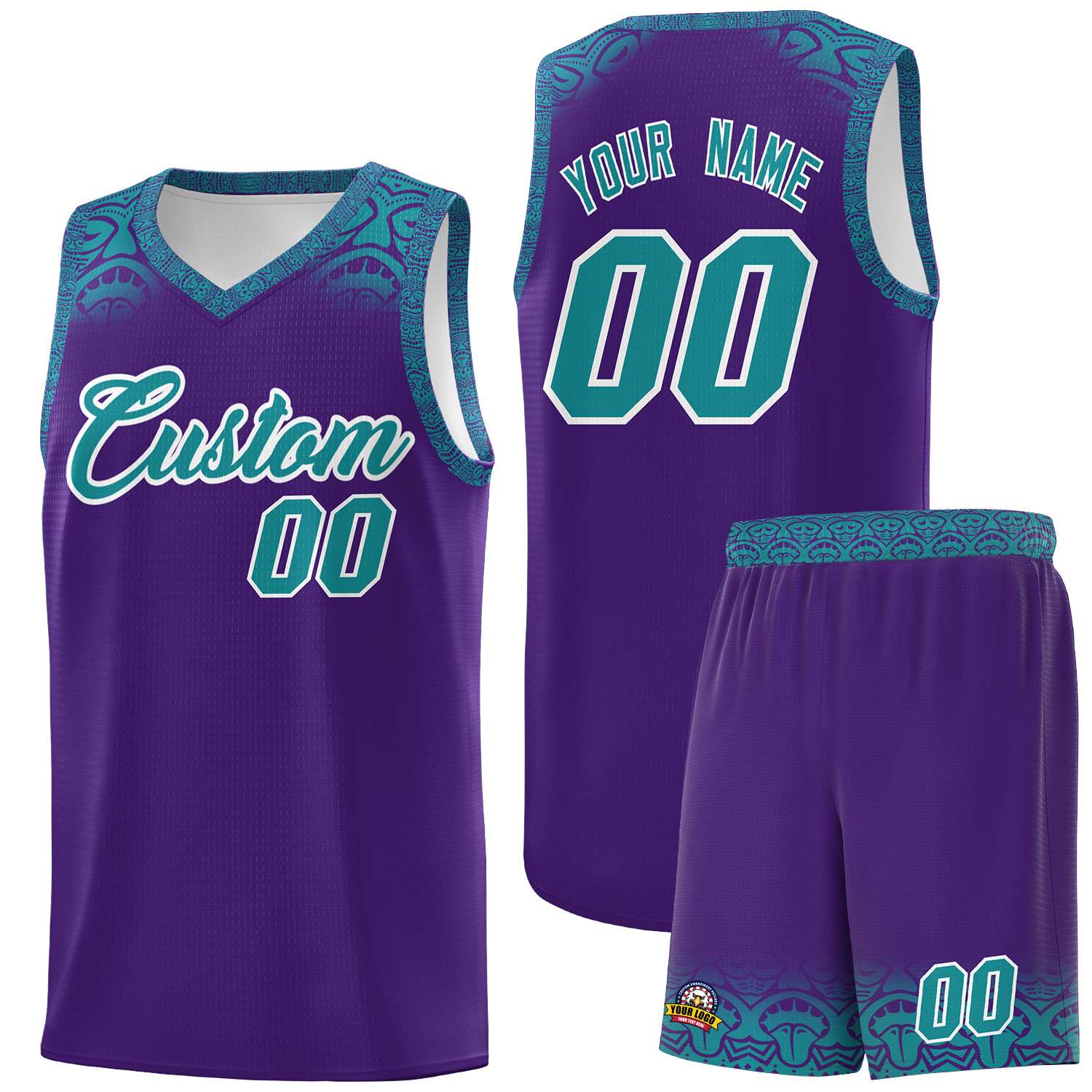 Custom Purple Aqua Personalized Indians Print Kits Sports Uniform Basketball Jersey|KXKSHOP