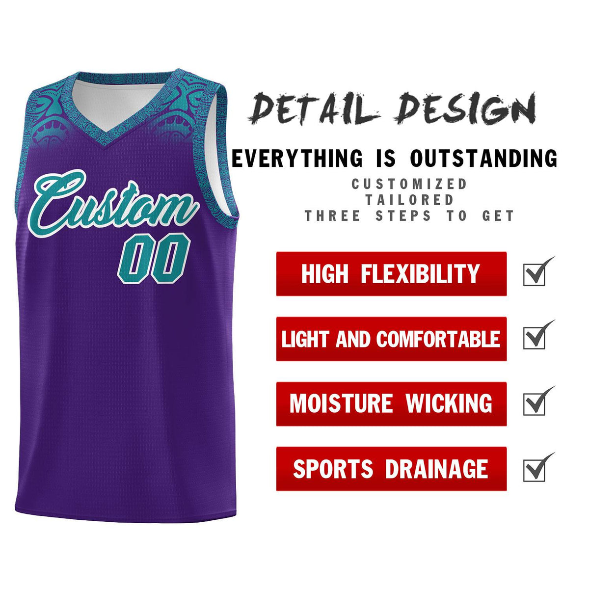 Custom Purple Aqua Personalized Indians Print Kits Sports Uniform Basketball Jersey|KXKSHOP