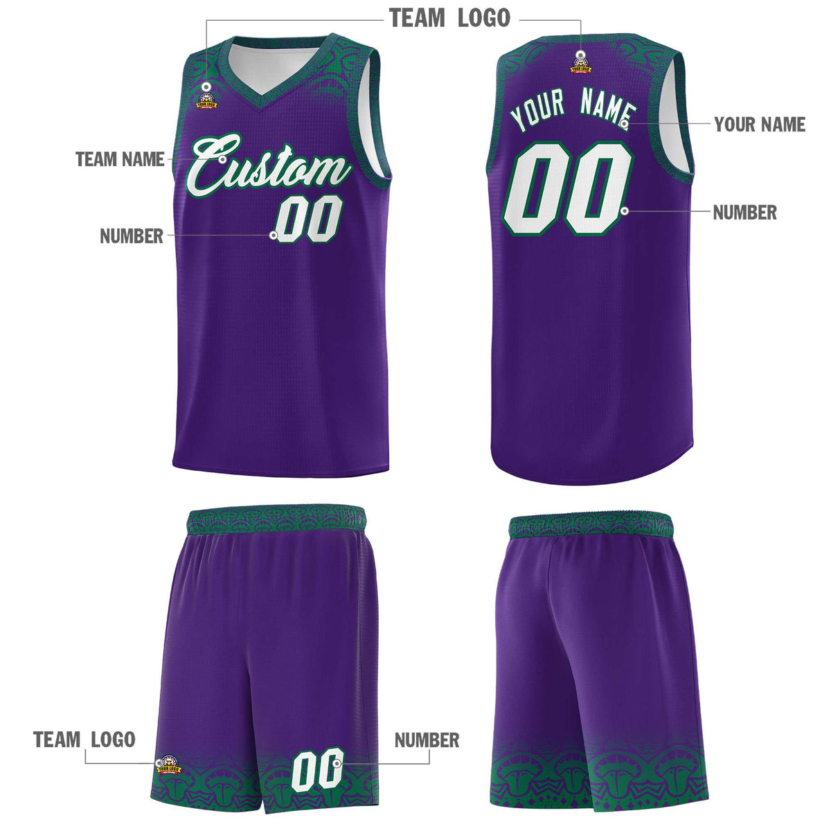 Custom Purple Kelly Green Personalized Indians Print Kits Sports Uniform Basketball Jersey|KXKSHOP