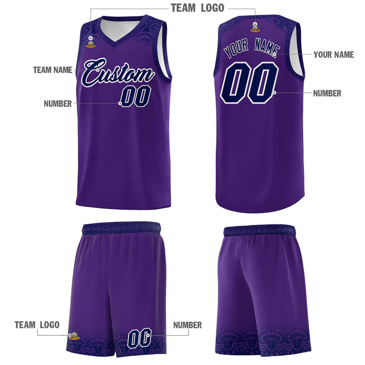 Custom Purple Royal Personalized Indians Print Kits Sports Uniform Basketball Jersey|KXKSHOP