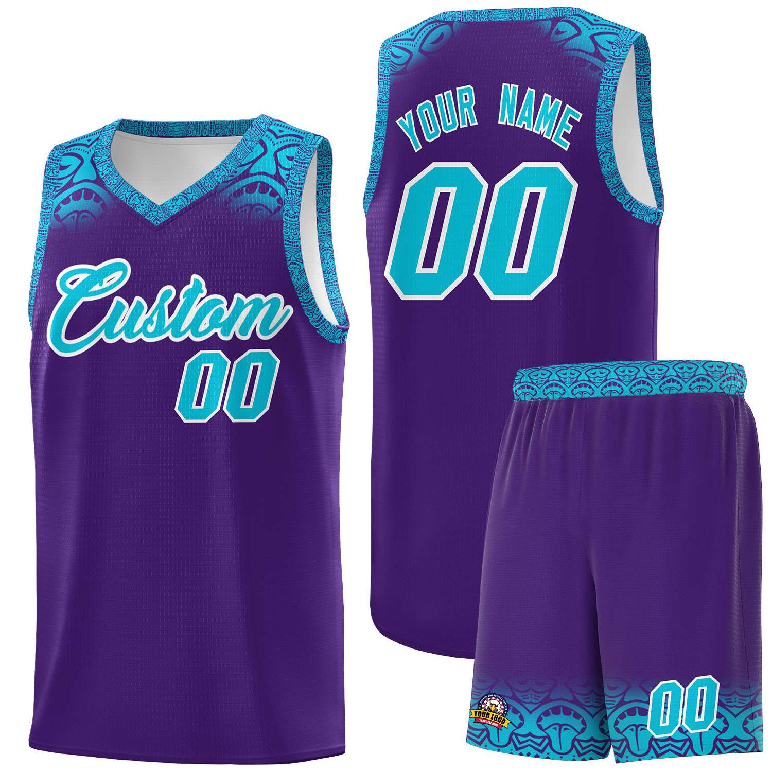 Custom Purple Sky Blue Personalized Indians Print Kits Sports Uniform Basketball Jersey|KXKSHOP