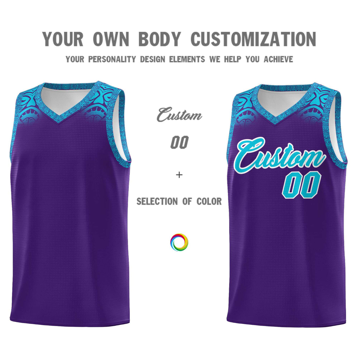 Custom Purple Sky Blue Personalized Indians Print Kits Sports Uniform Basketball Jersey|KXKSHOP