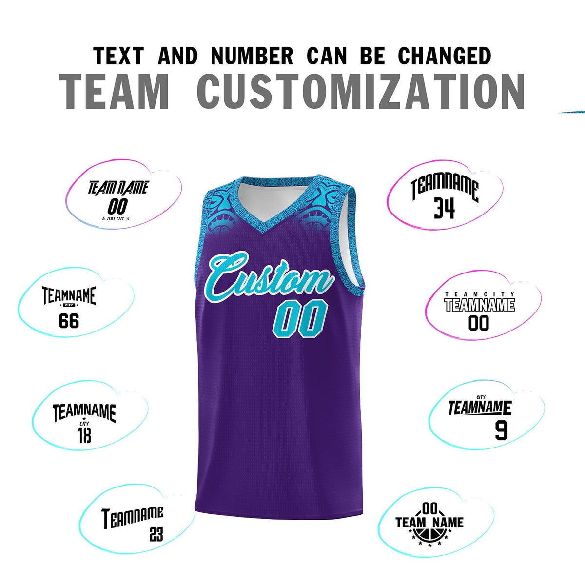 Custom Purple Sky Blue Personalized Indians Print Kits Sports Uniform Basketball Jersey|KXKSHOP