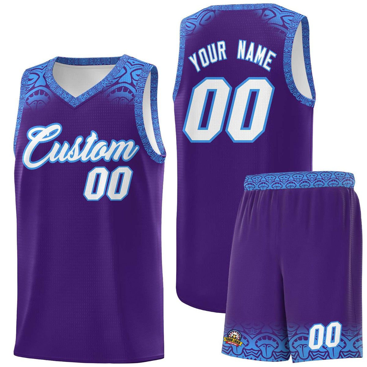 Custom Purple Powder Blue Personalized Indians Print Kits Sports Uniform Basketball Jersey|KXKSHOP
