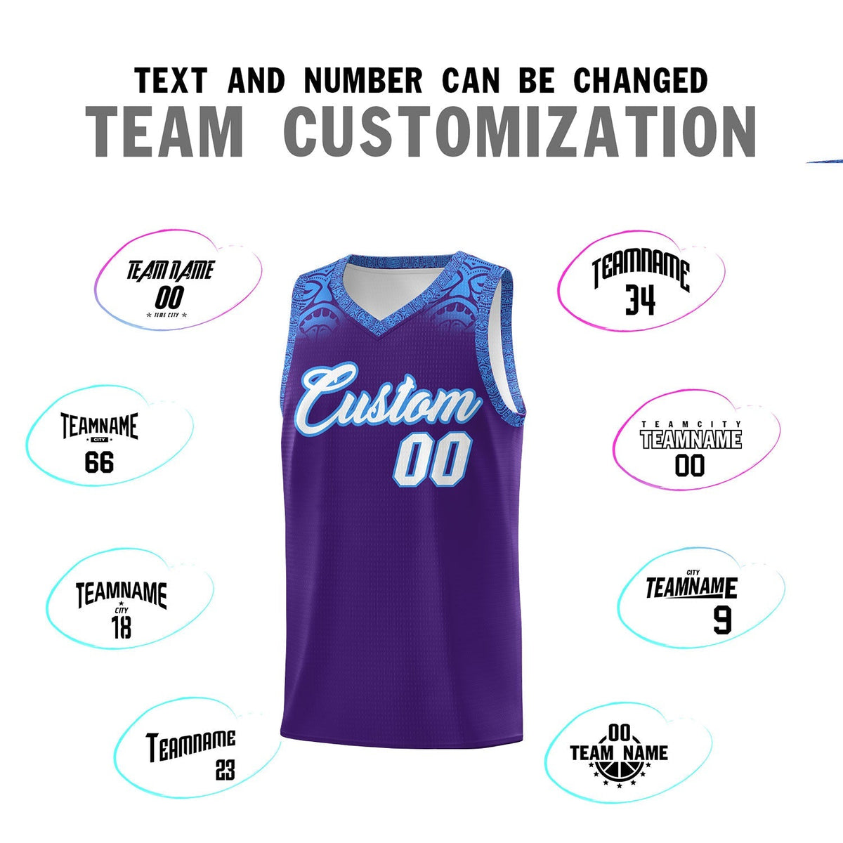 Custom Purple Powder Blue Personalized Indians Print Kits Sports Uniform Basketball Jersey|KXKSHOP