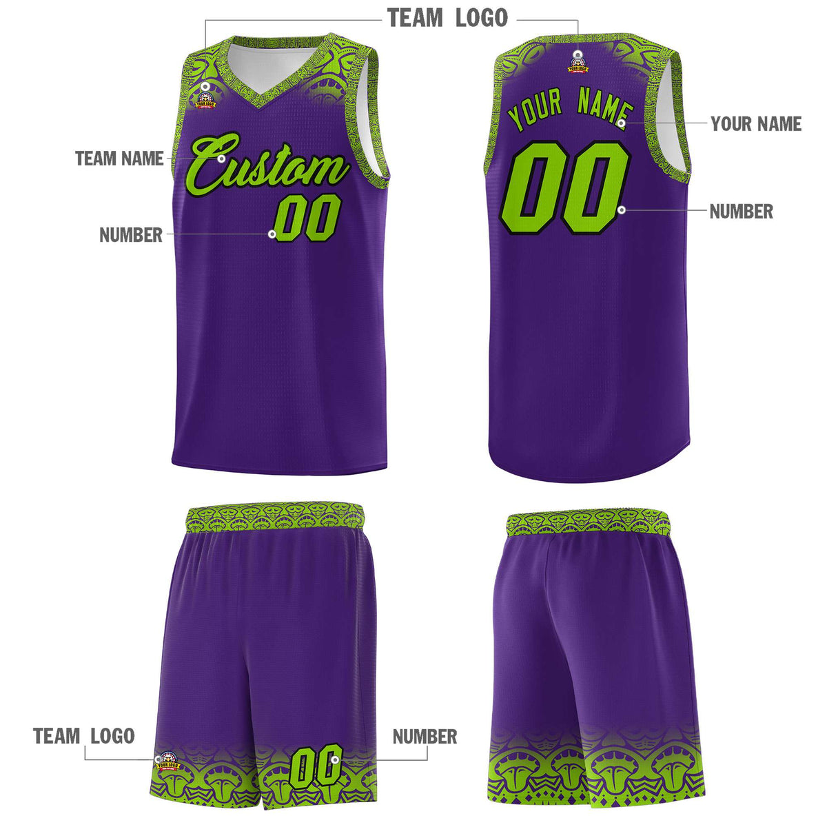 Custom Purple Green Personalized Indians Print Kits Sports Uniform Basketball Jersey|KXKSHOP