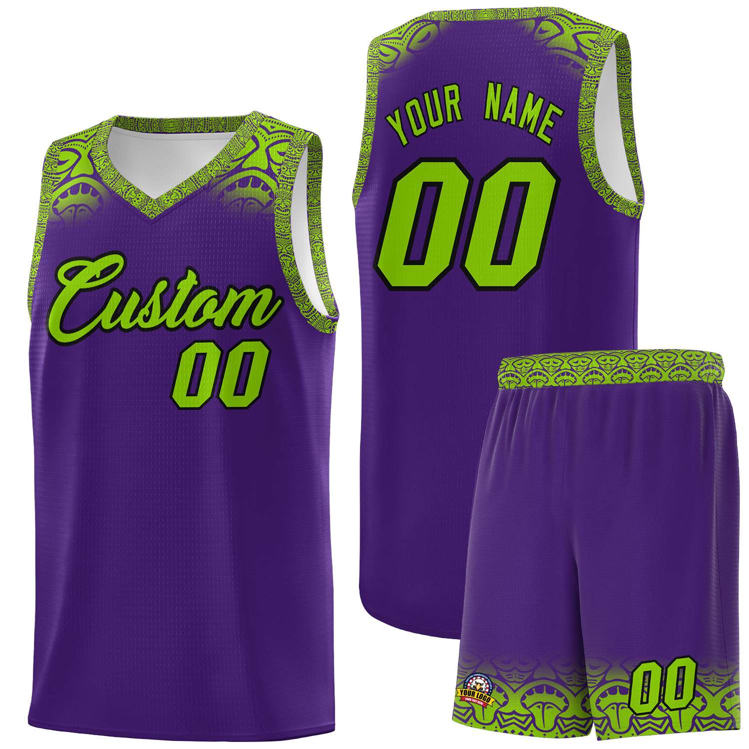 Custom Purple Green Personalized Indians Print Kits Sports Uniform Basketball Jersey|KXKSHOP