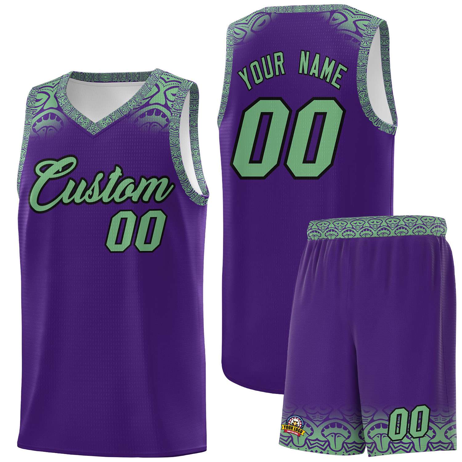 Custom Purple Green Personalized Indians Print Kits Sports Uniform Basketball Jersey|KXKSHOP