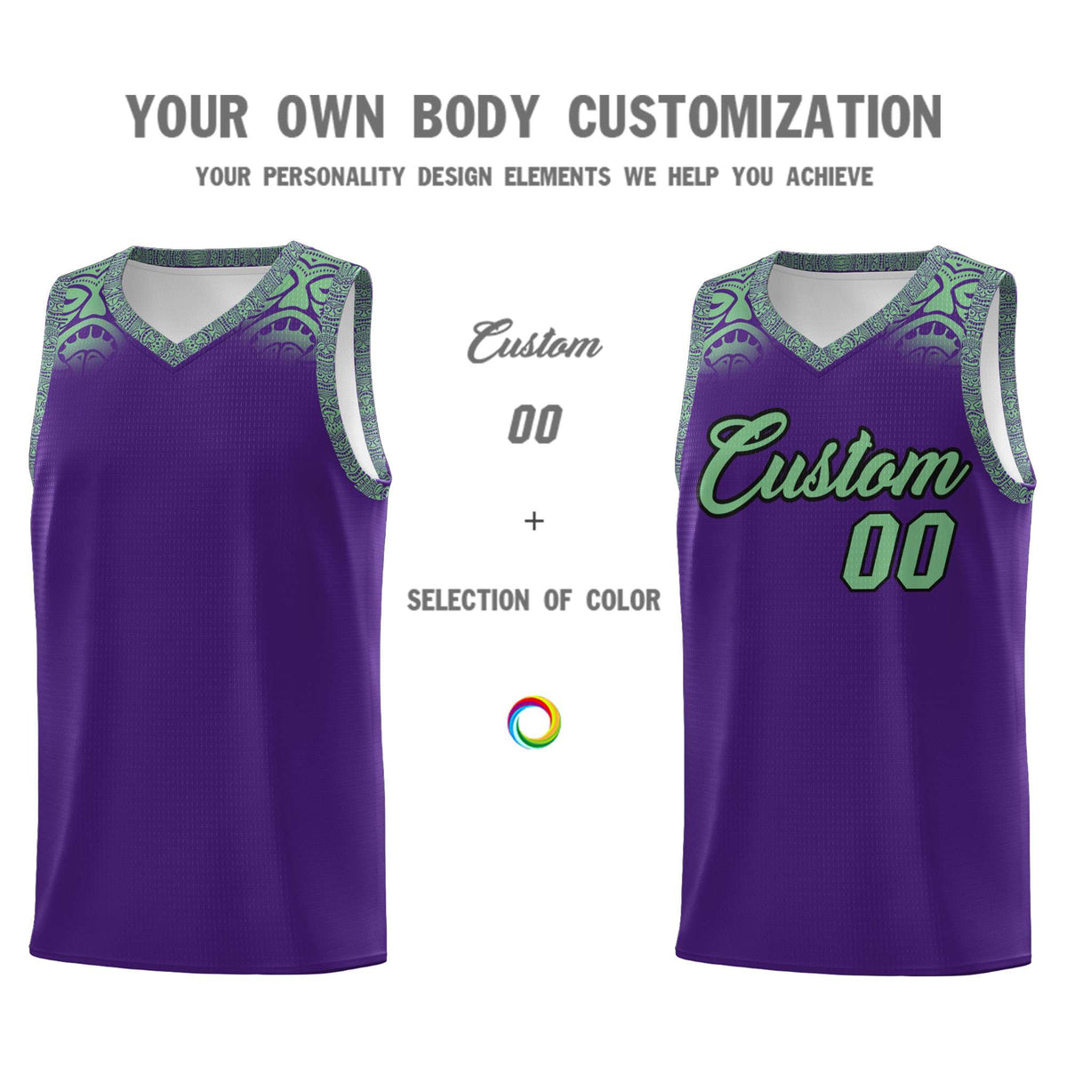 Custom Purple Green Personalized Indians Print Kits Sports Uniform Basketball Jersey|KXKSHOP