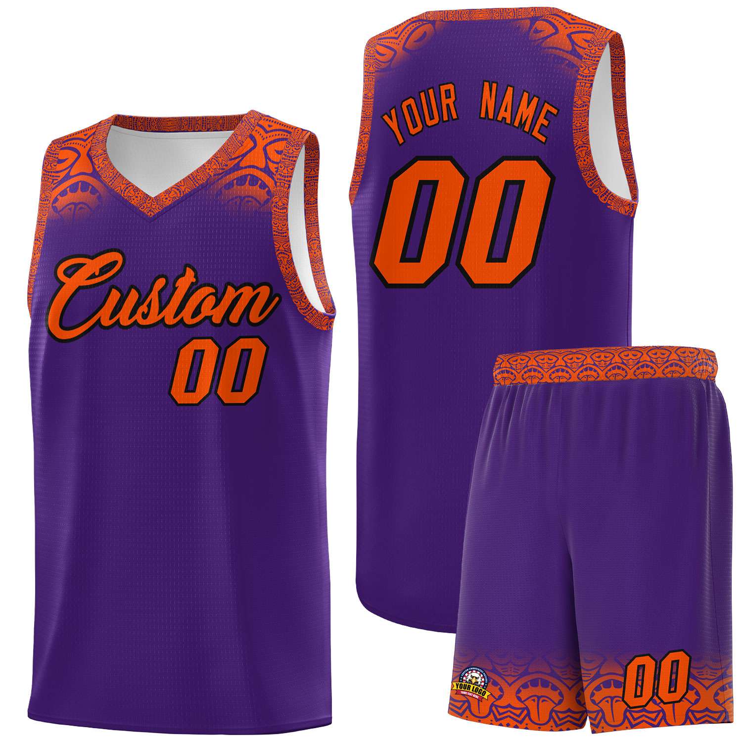 Custom Purple Orange Personalized Indians Print Kits Sports Uniform Basketball Jersey|KXKSHOP