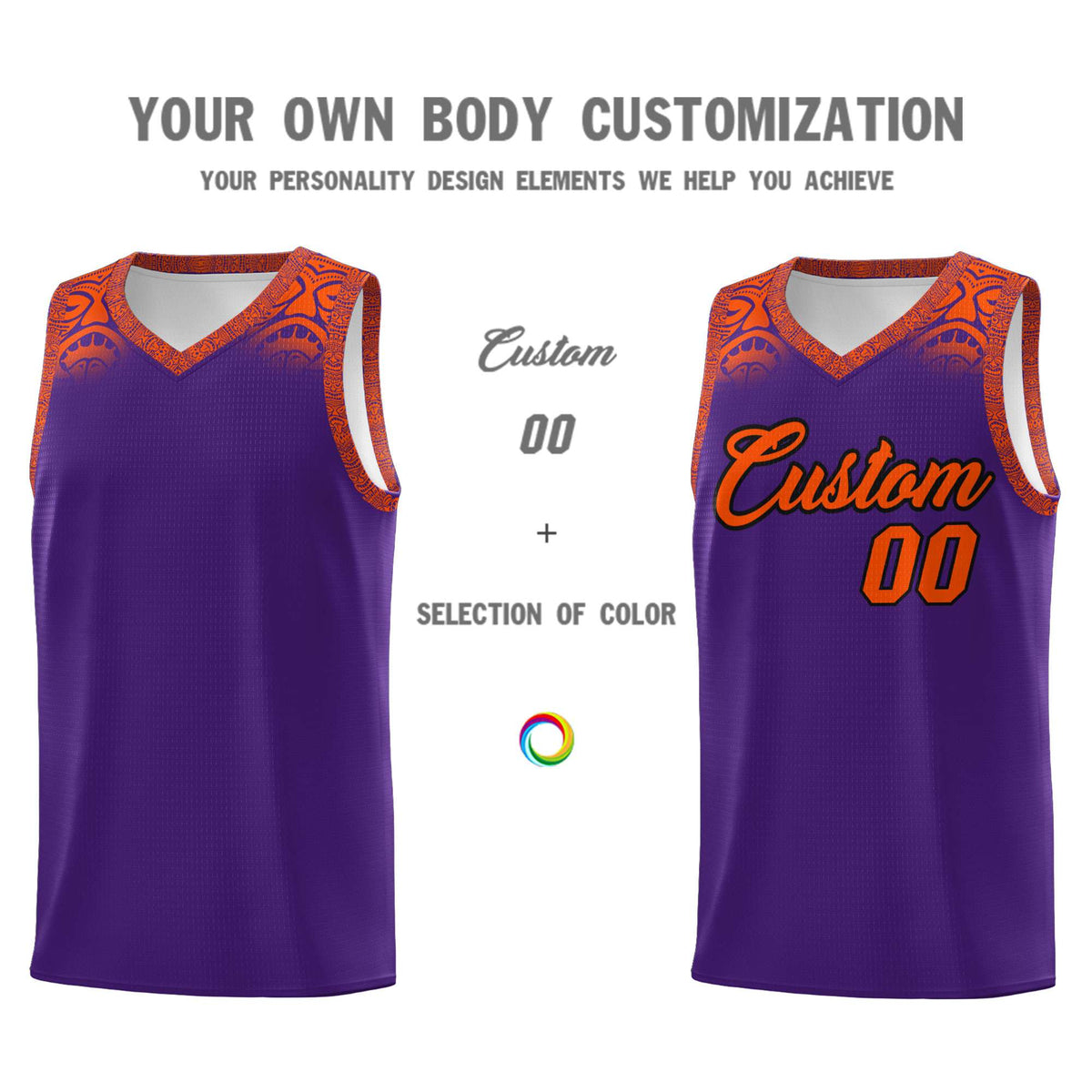 Custom Purple Orange Personalized Indians Print Kits Sports Uniform Basketball Jersey|KXKSHOP