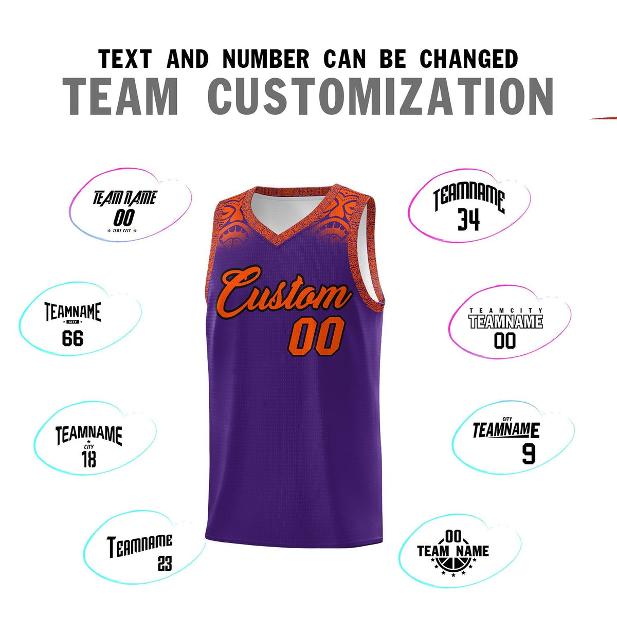 Custom Purple Orange Personalized Indians Print Kits Sports Uniform Basketball Jersey|KXKSHOP