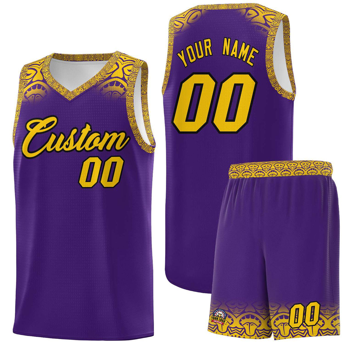 Custom Purple Gold Personalized Indians Print Kits Sports Uniform Basketball Jersey|KXKSHOP
