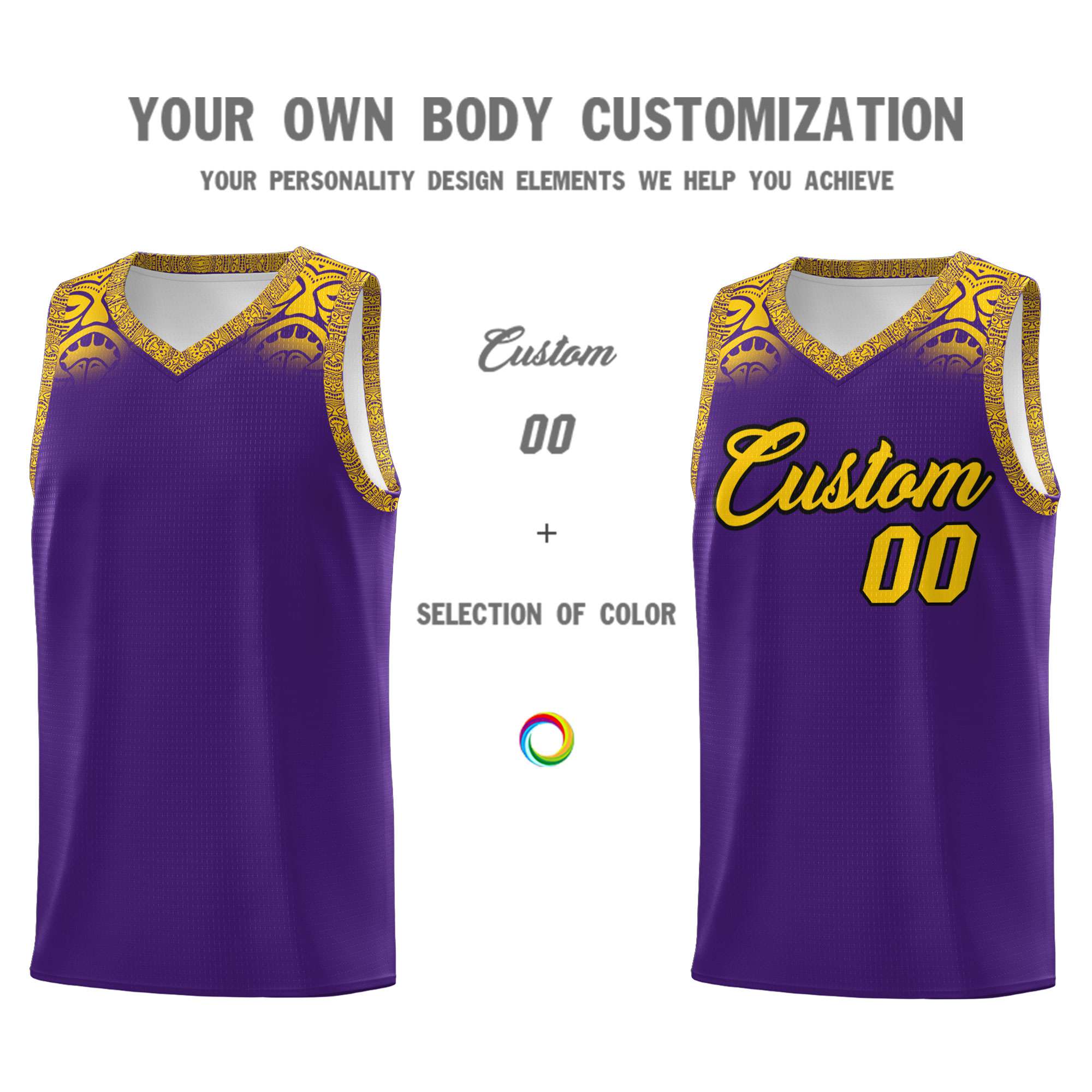 Custom Purple Gold Personalized Indians Print Kits Sports Uniform Basketball Jersey|KXKSHOP
