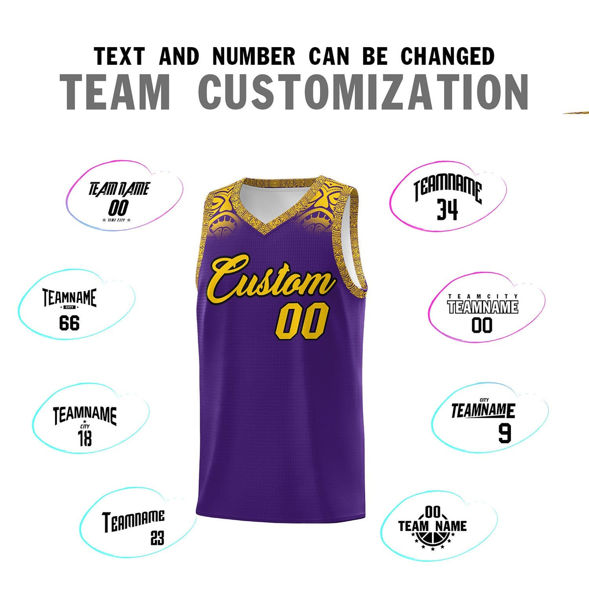 Custom Purple Gold Personalized Indians Print Kits Sports Uniform Basketball Jersey|KXKSHOP