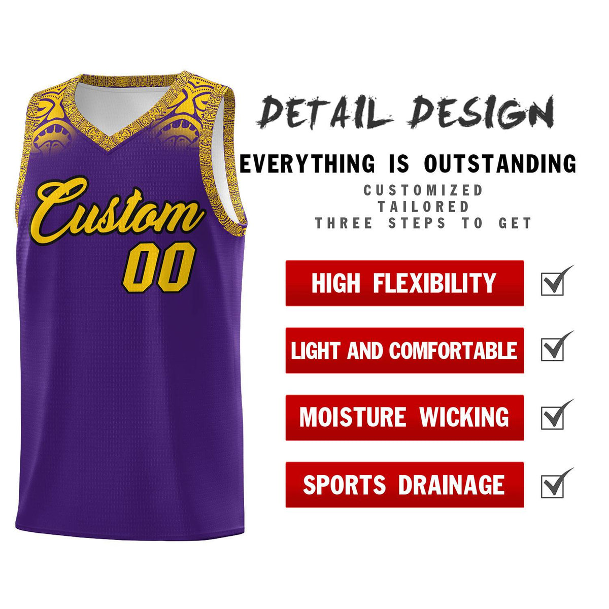Custom Purple Gold Personalized Indians Print Kits Sports Uniform Basketball Jersey|KXKSHOP