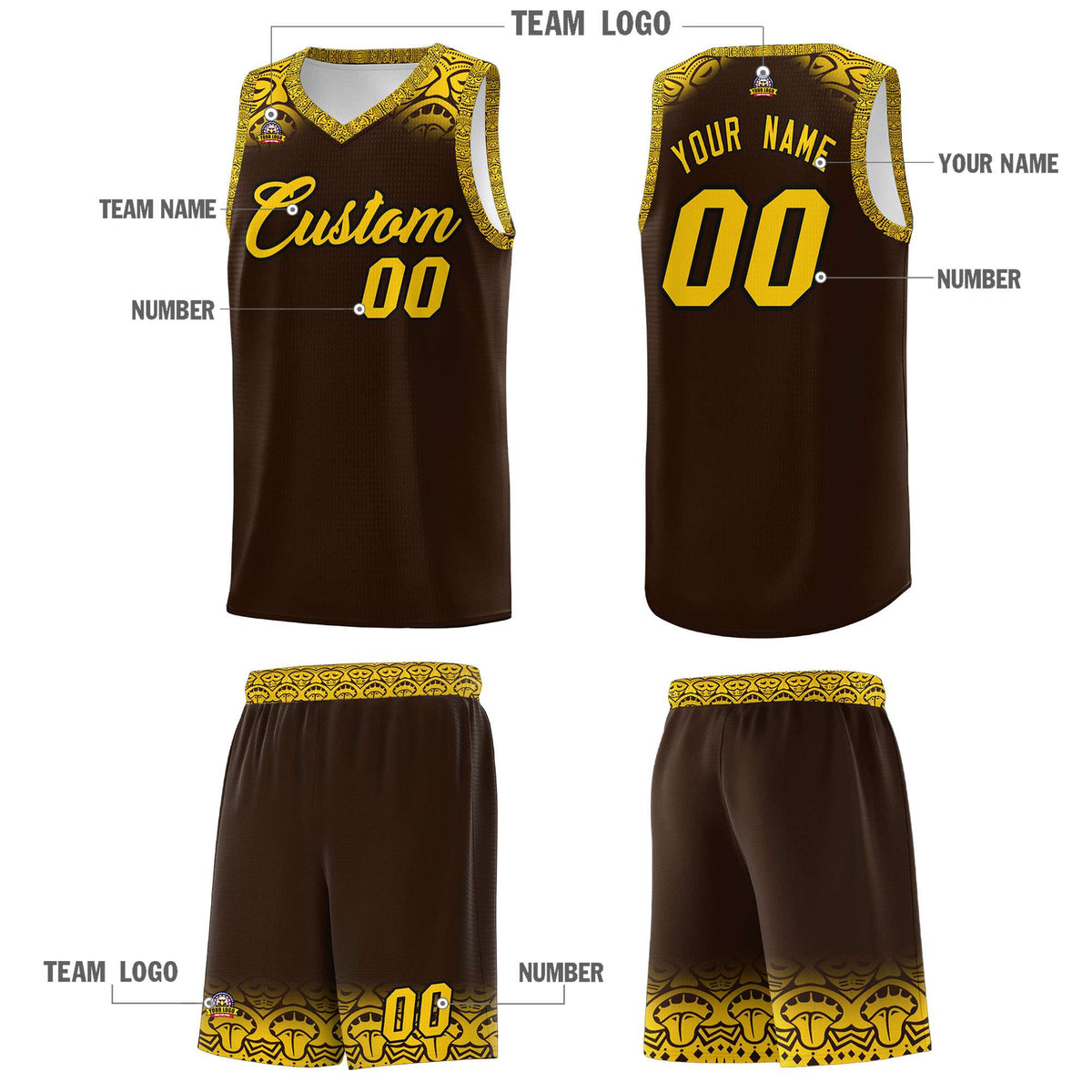 Custom Brown Gold Personalized Indians Print Kits Sports Uniform Basketball Jersey|KXKSHOP