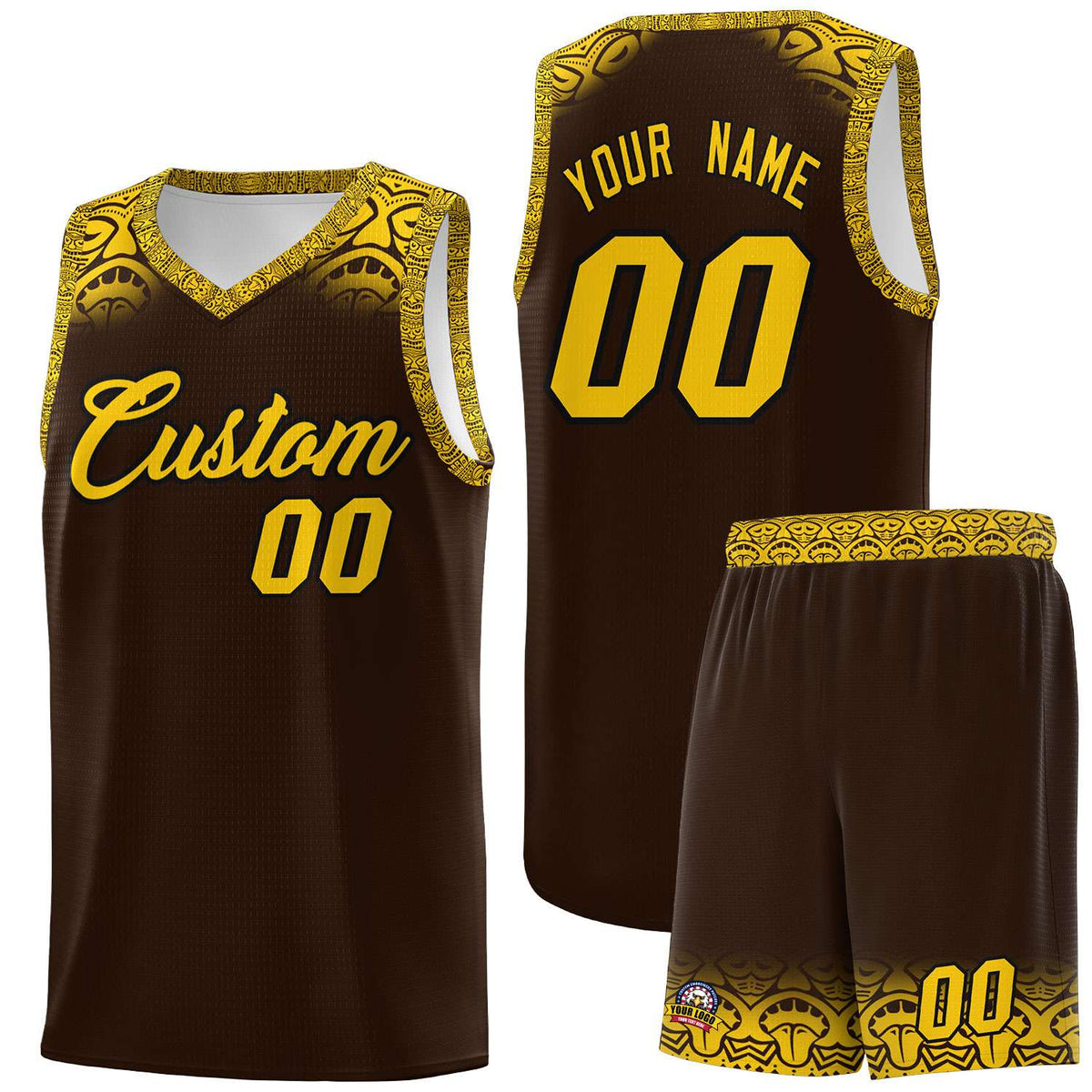 Custom Brown Gold Personalized Indians Print Kits Sports Uniform Basketball Jersey|KXKSHOP