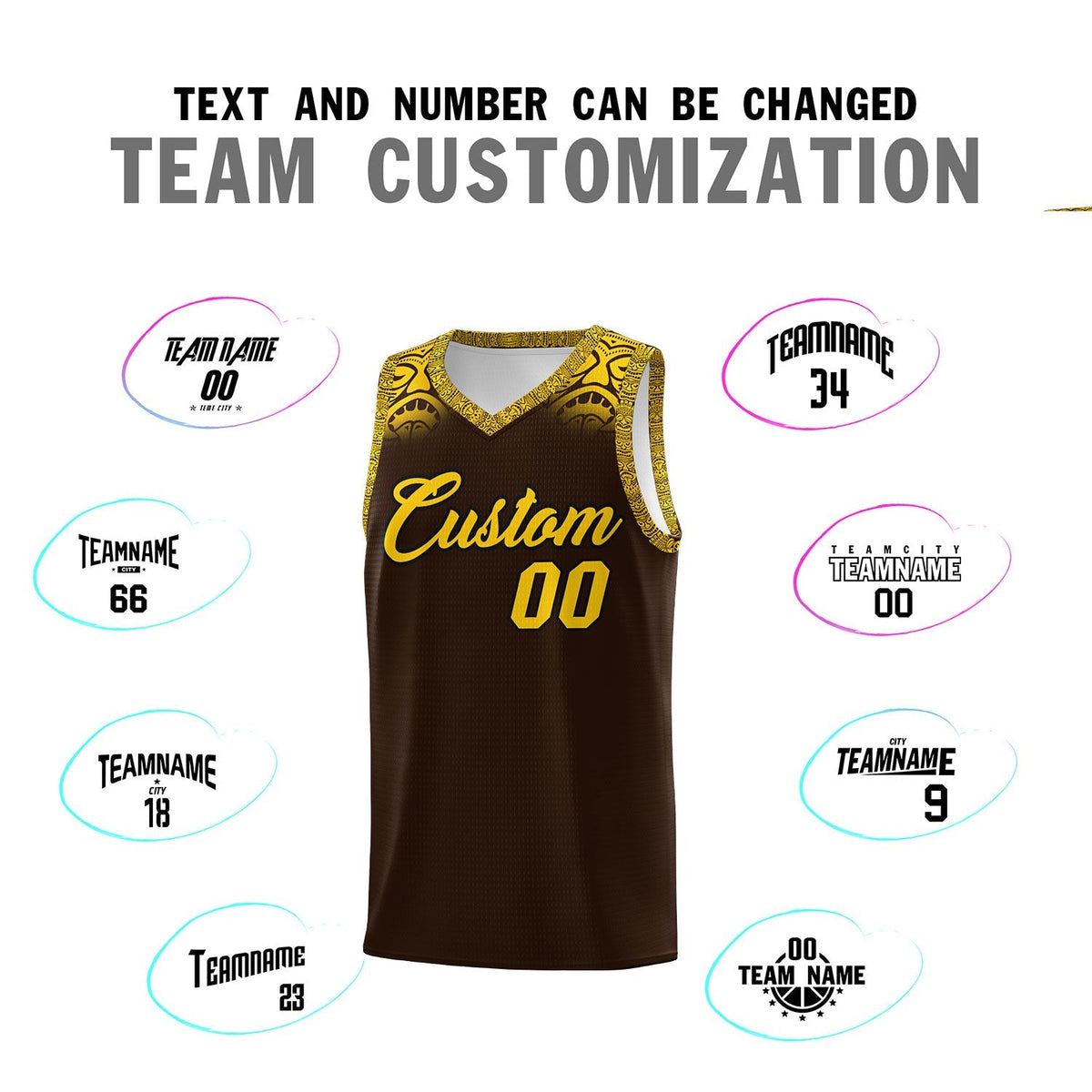 Custom Brown Gold Personalized Indians Print Kits Sports Uniform Basketball Jersey|KXKSHOP
