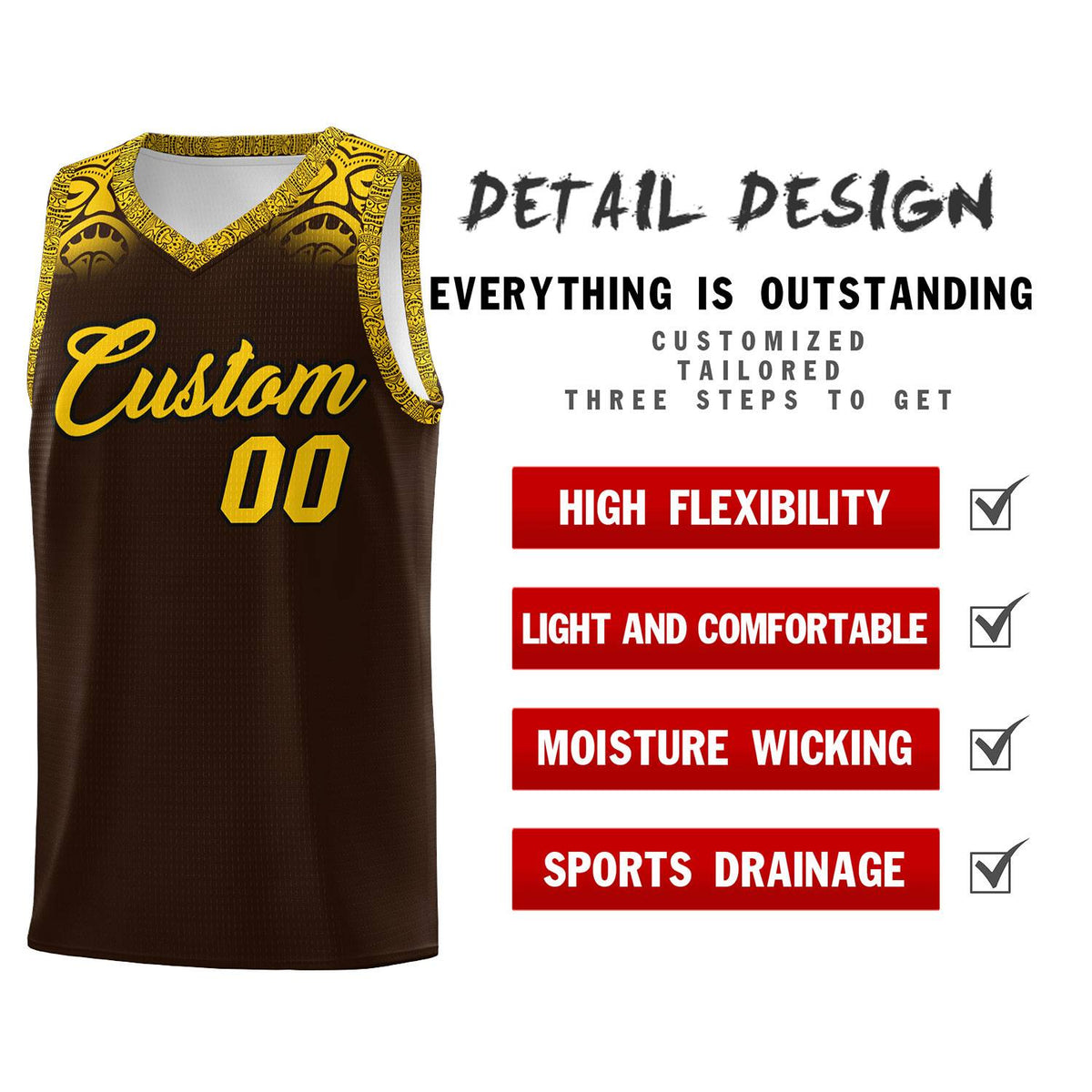 Custom Brown Gold Personalized Indians Print Kits Sports Uniform Basketball Jersey|KXKSHOP