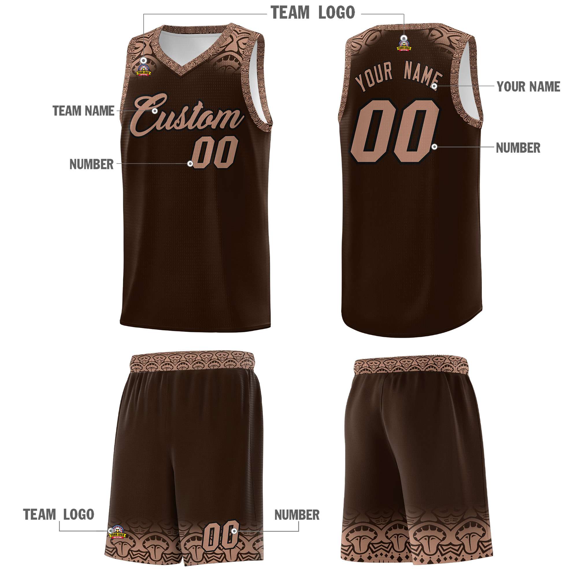 Custom Brown Teabrown Personalized Indians Print Kits Sports Uniform Basketball Jersey|KXKSHOP