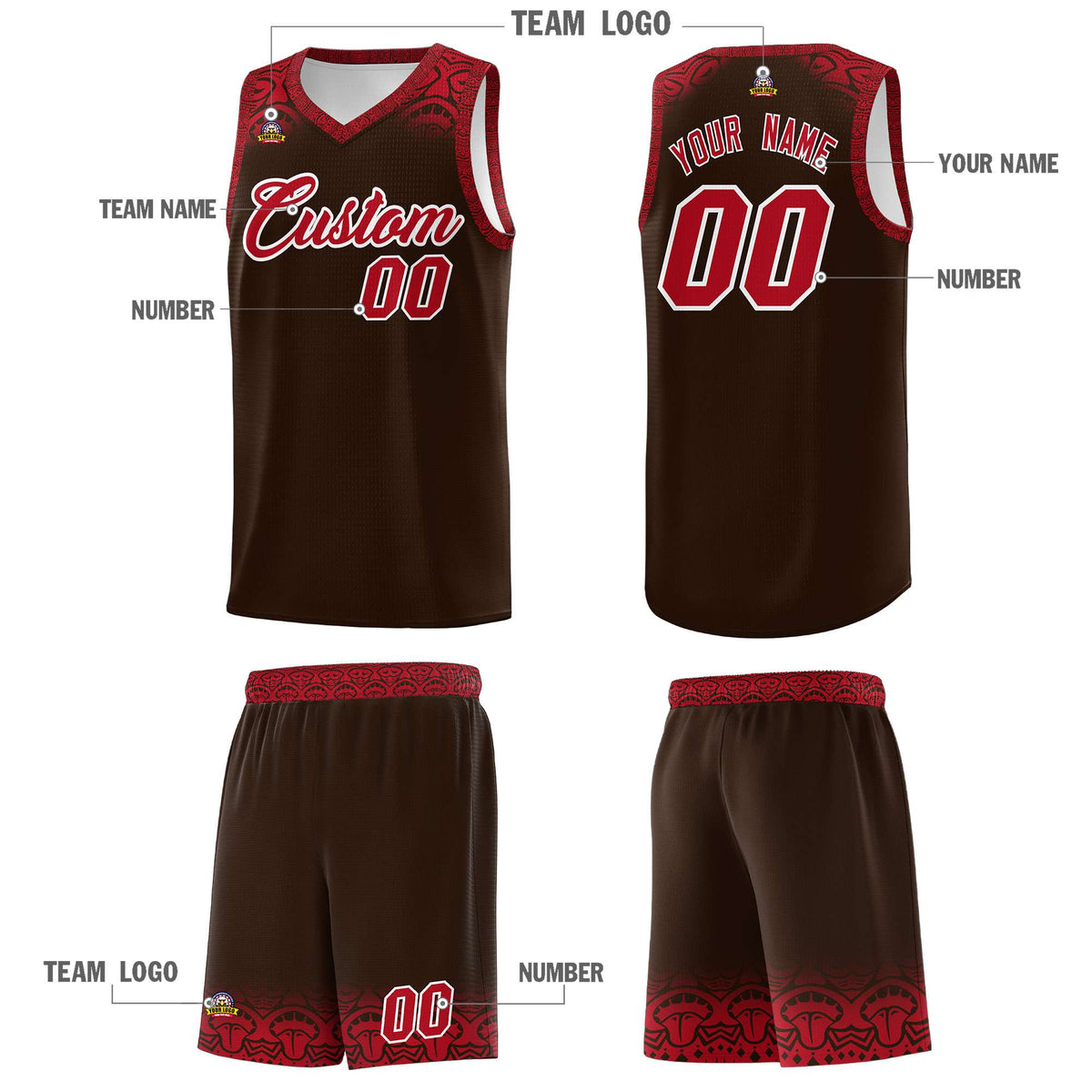 Custom Brown Red Personalized Indians Print Kits Sports Uniform Basketball Jersey|KXKSHOP