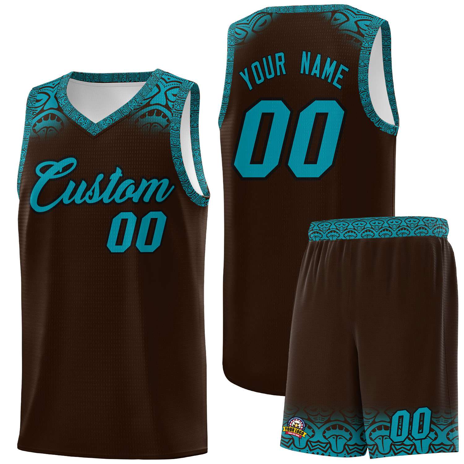 Custom Brown Teal Personalized Indians Print Kits Sports Uniform Basketball Jersey|KXKSHOP