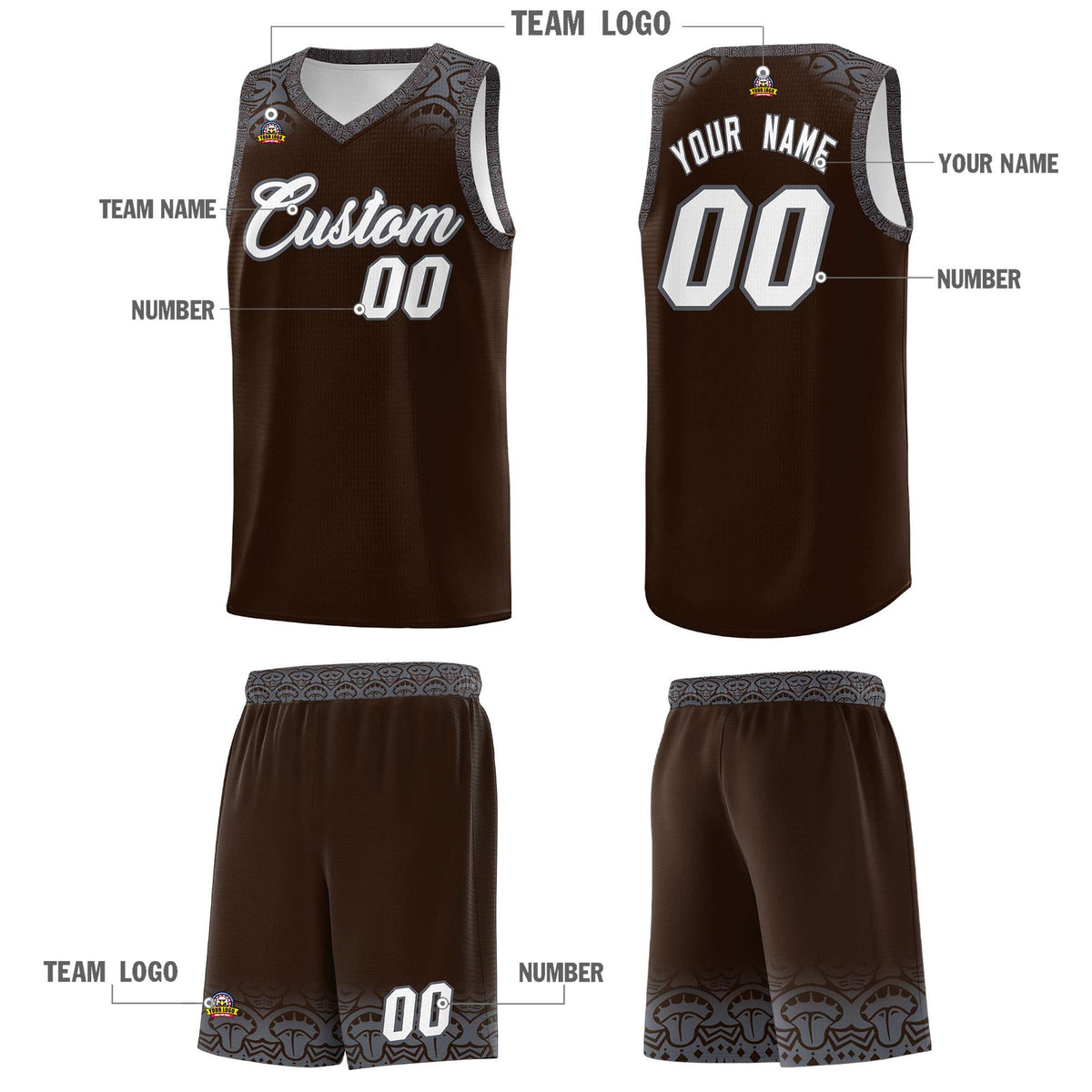 Custom Brown Dark Gray Personalized Indians Print Kits Sports Uniform Basketball Jersey|KXKSHOP
