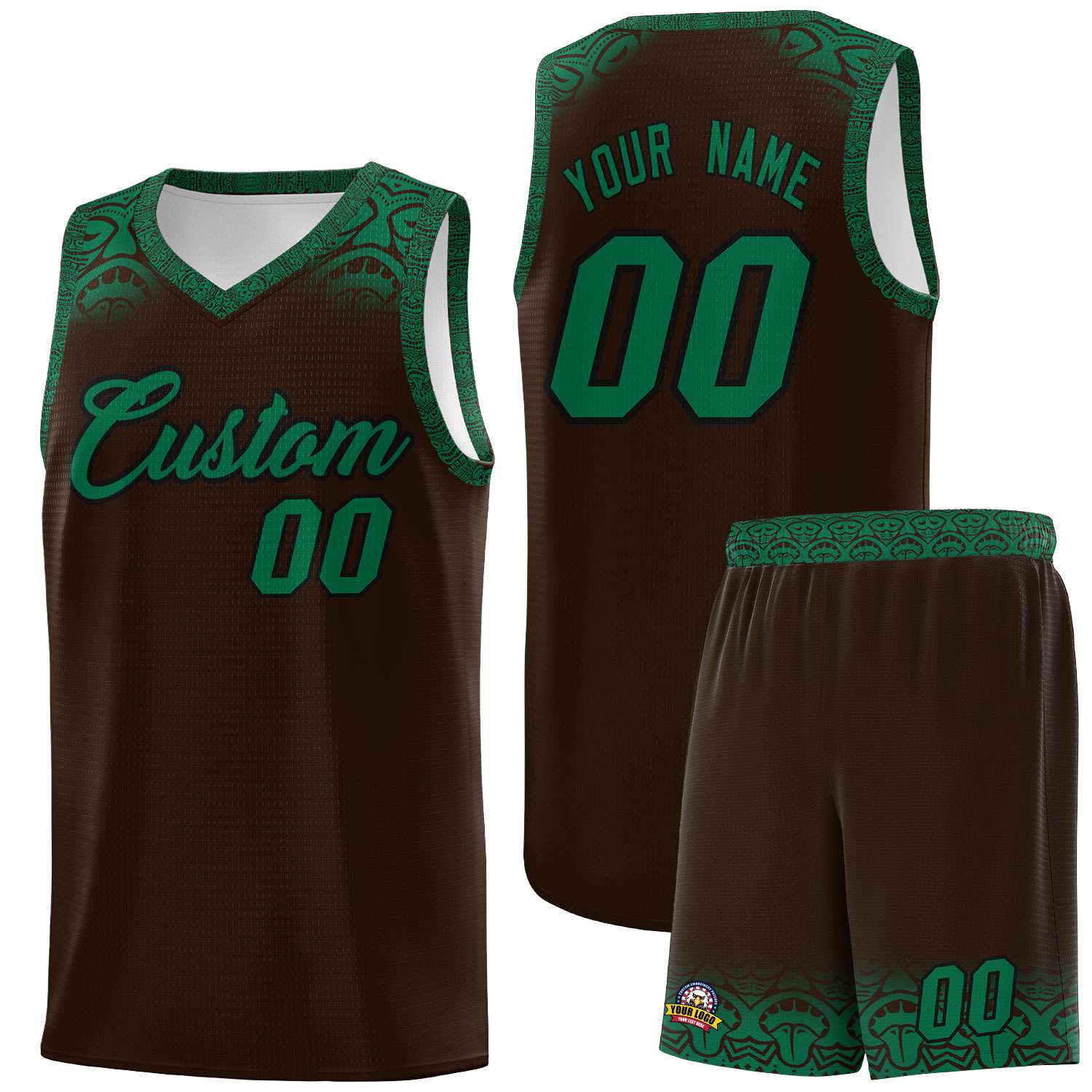 Custom Brown Kelly Green Personalized Indians Print Kits Sports Uniform Basketball Jersey|KXKSHOP