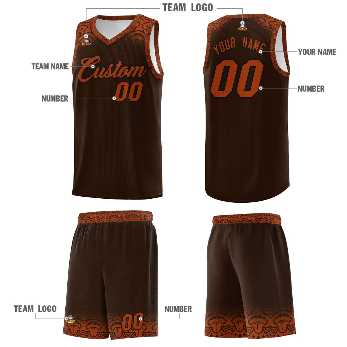 Custom Brown Texas Orange Personalized Indians Print Kits Sports Uniform Basketball Jersey|KXKSHOP