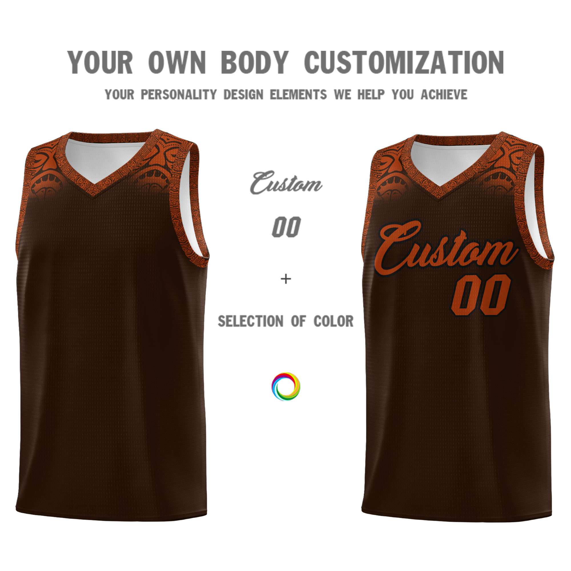 Custom Brown Texas Orange Personalized Indians Print Kits Sports Uniform Basketball Jersey|KXKSHOP