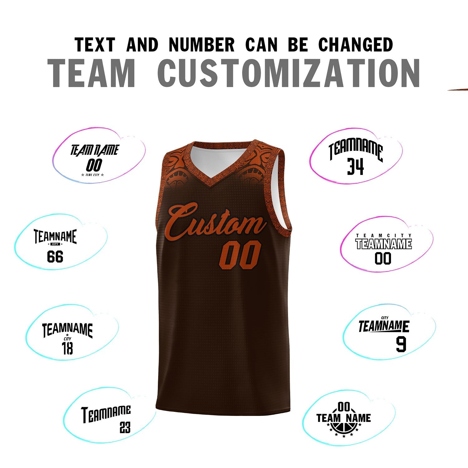 Custom Brown Texas Orange Personalized Indians Print Kits Sports Uniform Basketball Jersey|KXKSHOP