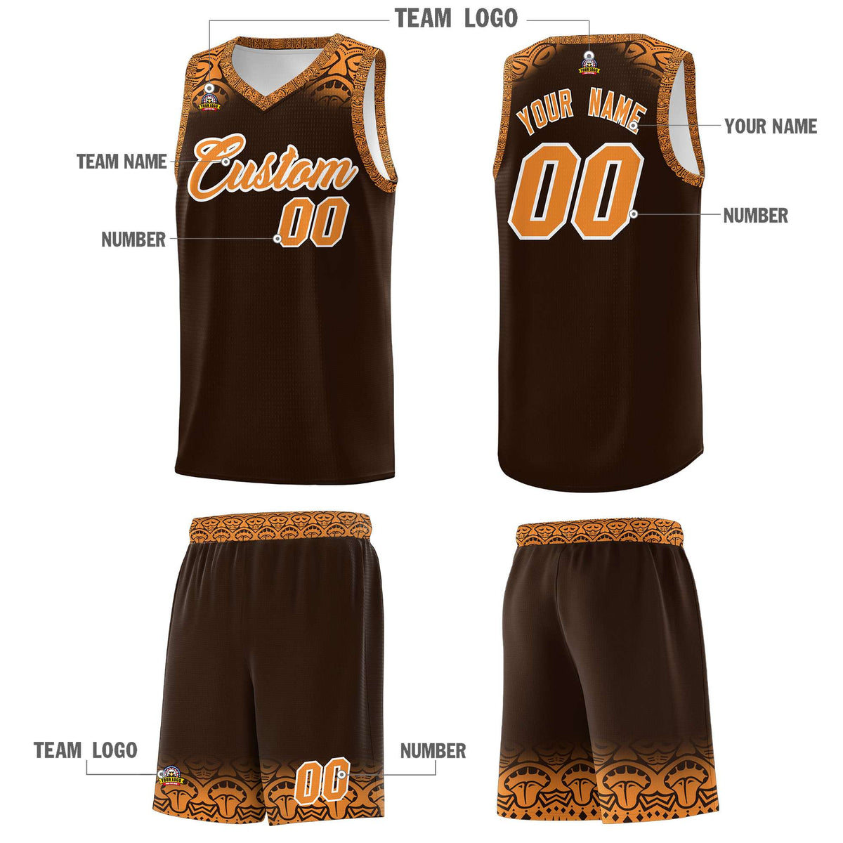 Custom Brown Orange Personalized Indians Print Kits Sports Uniform Basketball Jersey|KXKSHOP