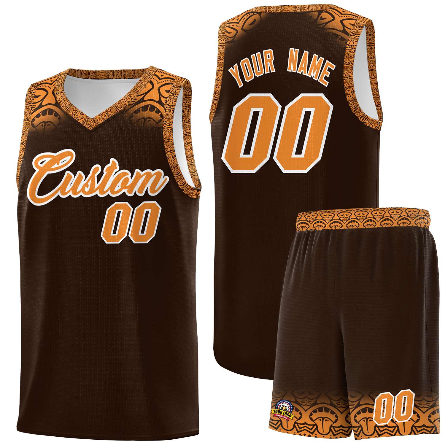 Custom Brown Orange Personalized Indians Print Kits Sports Uniform Basketball Jersey|KXKSHOP