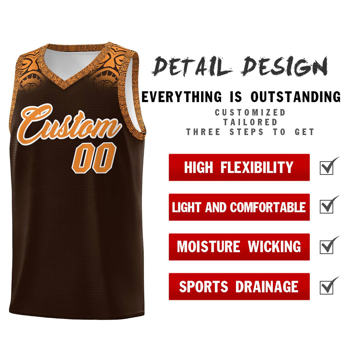 Custom Brown Orange Personalized Indians Print Kits Sports Uniform Basketball Jersey|KXKSHOP